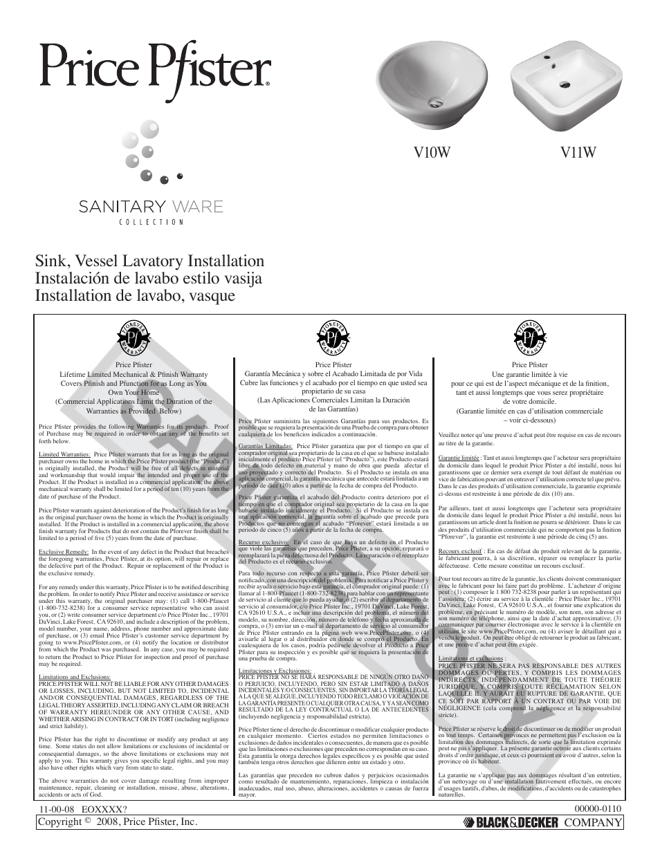 Pfister VSP-V10W User Manual | 4 pages