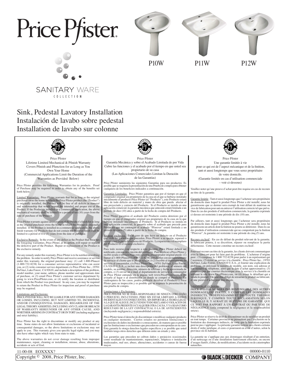 Pfister VSP-P10W User Manual | 7 pages