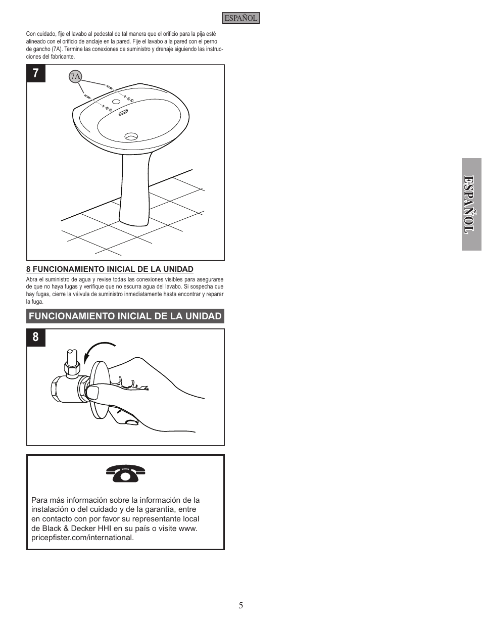 Esp añ ol | Pfister VSP-P10W User Manual | Page 5 / 7