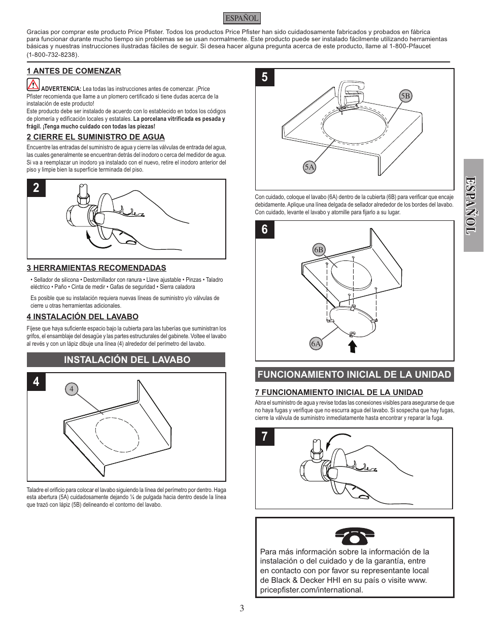 Esp añ ol | Pfister VSP-U10W User Manual | Page 3 / 4
