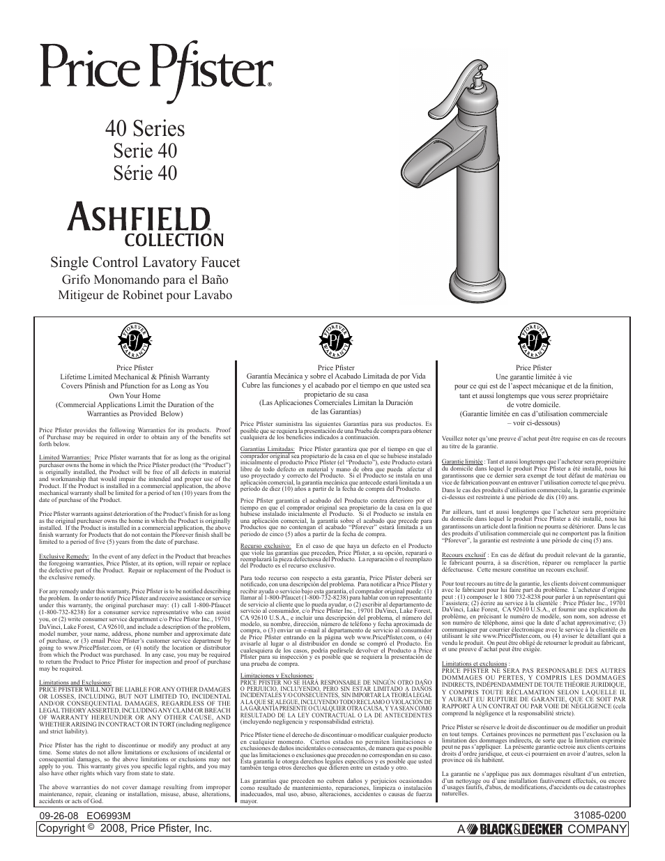 Pfister GT40-YP0Y User Manual | 12 pages