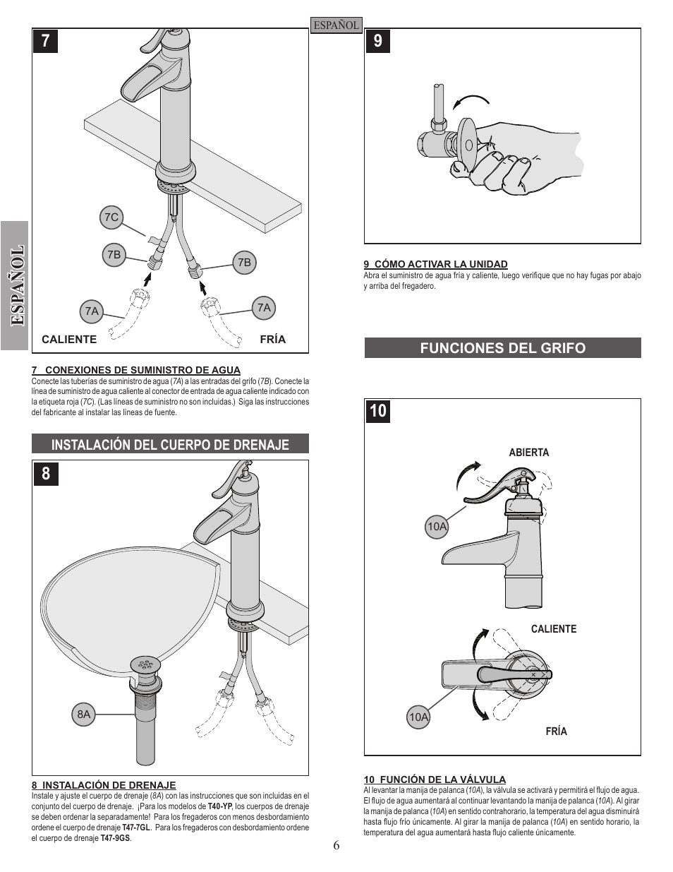 Esp a ñ ol | Pfister GT40-YP0Y User Manual | Page 6 / 12