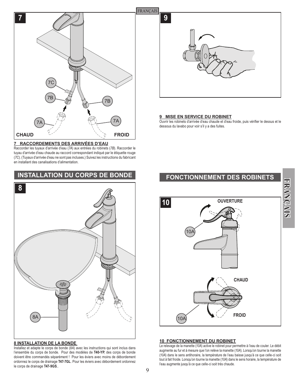 Fran ç ais | Pfister GT40-YP0Y User Manual | Page 9 / 12