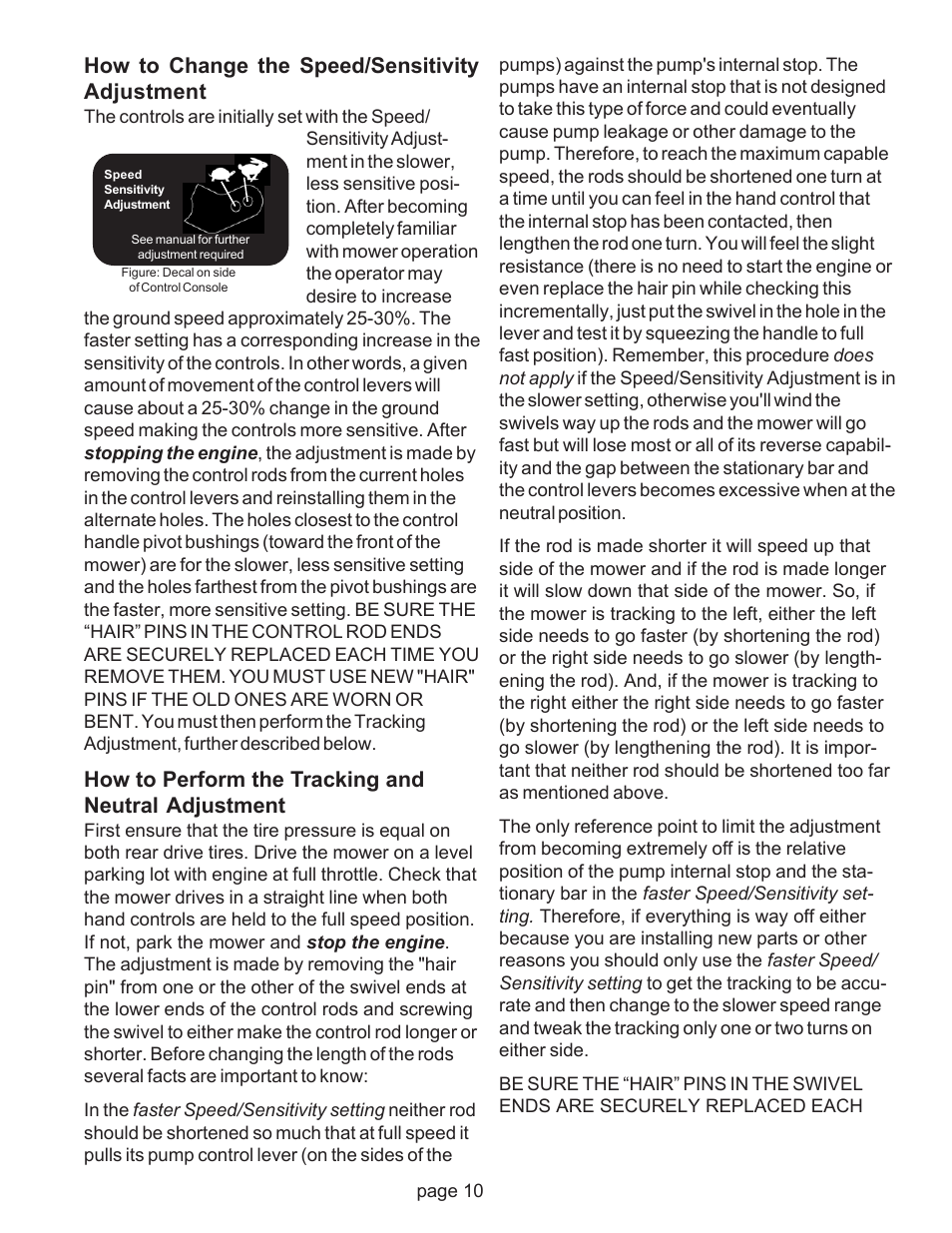 How to change the speed/sensitivity adjustment, How to perform the tracking and neutral adjustment | Wright Pre Serial# 17124 User Manual | Page 13 / 19