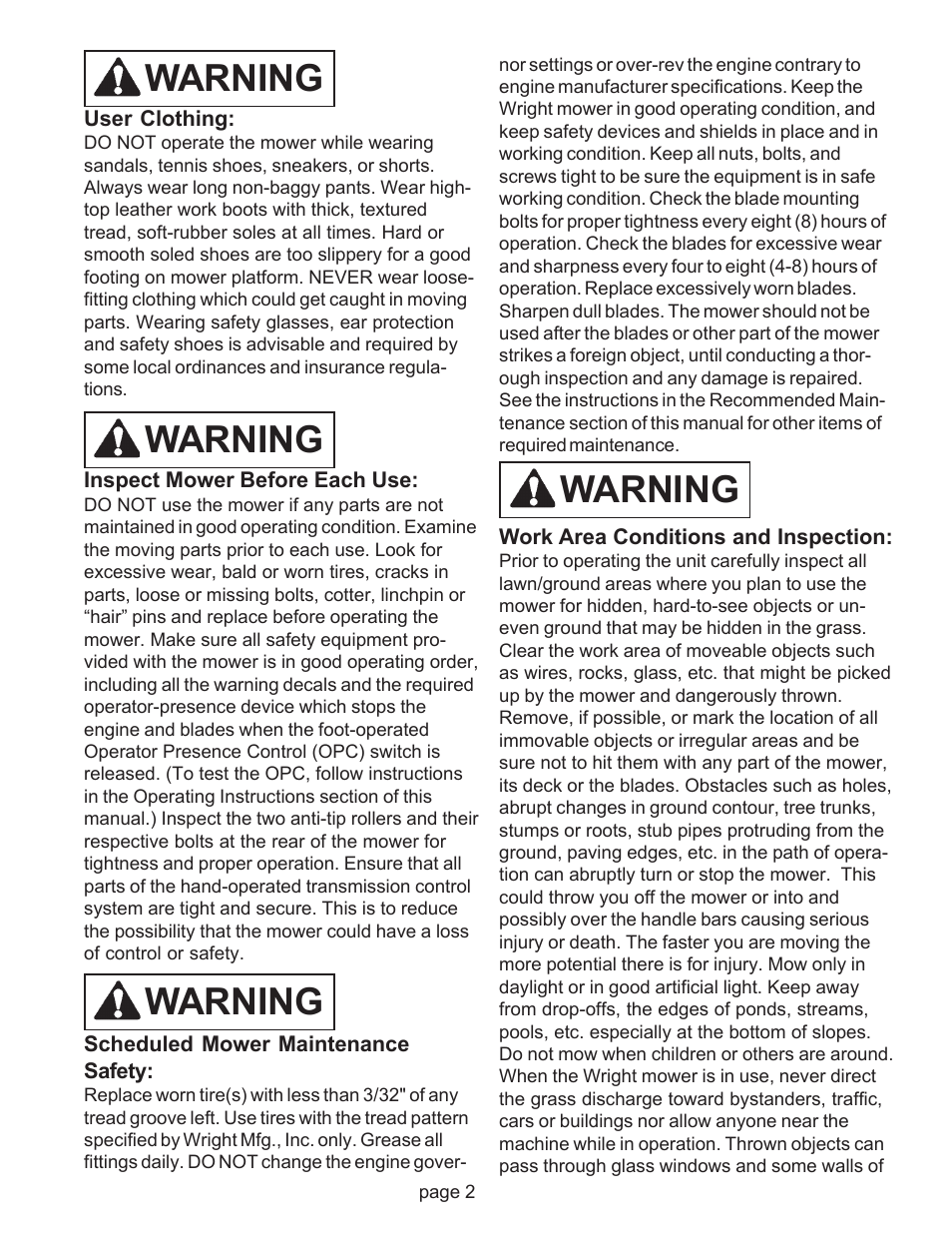 Warning | Wright Pre Serial# 17124 User Manual | Page 5 / 19