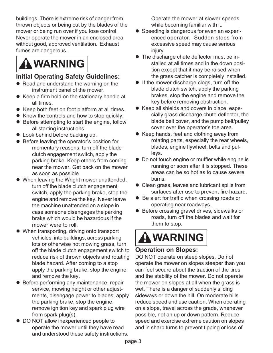 Warning | Wright Pre Serial# 17124 User Manual | Page 6 / 19