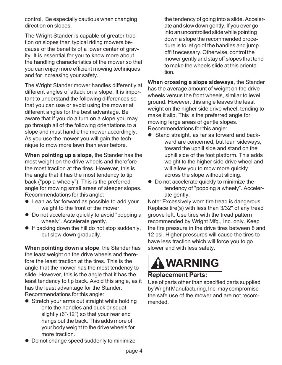 Warning | Wright Pre Serial# 17124 User Manual | Page 7 / 19