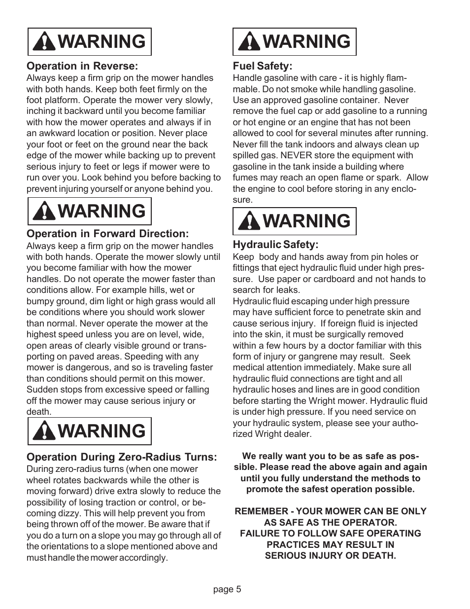 Warning | Wright Pre Serial# 17124 User Manual | Page 8 / 19