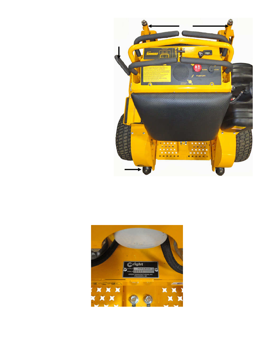 1 operator’s area, 2 model & serial location | Wright Serial 54956 and higher User Manual | Page 16 / 44