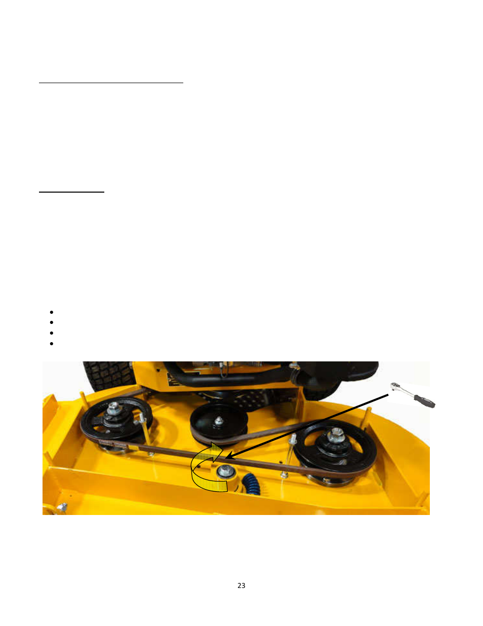 3 belt tension adjustment, 1 replacing the cutter deck belt | Wright Serial 54956 and higher User Manual | Page 23 / 40