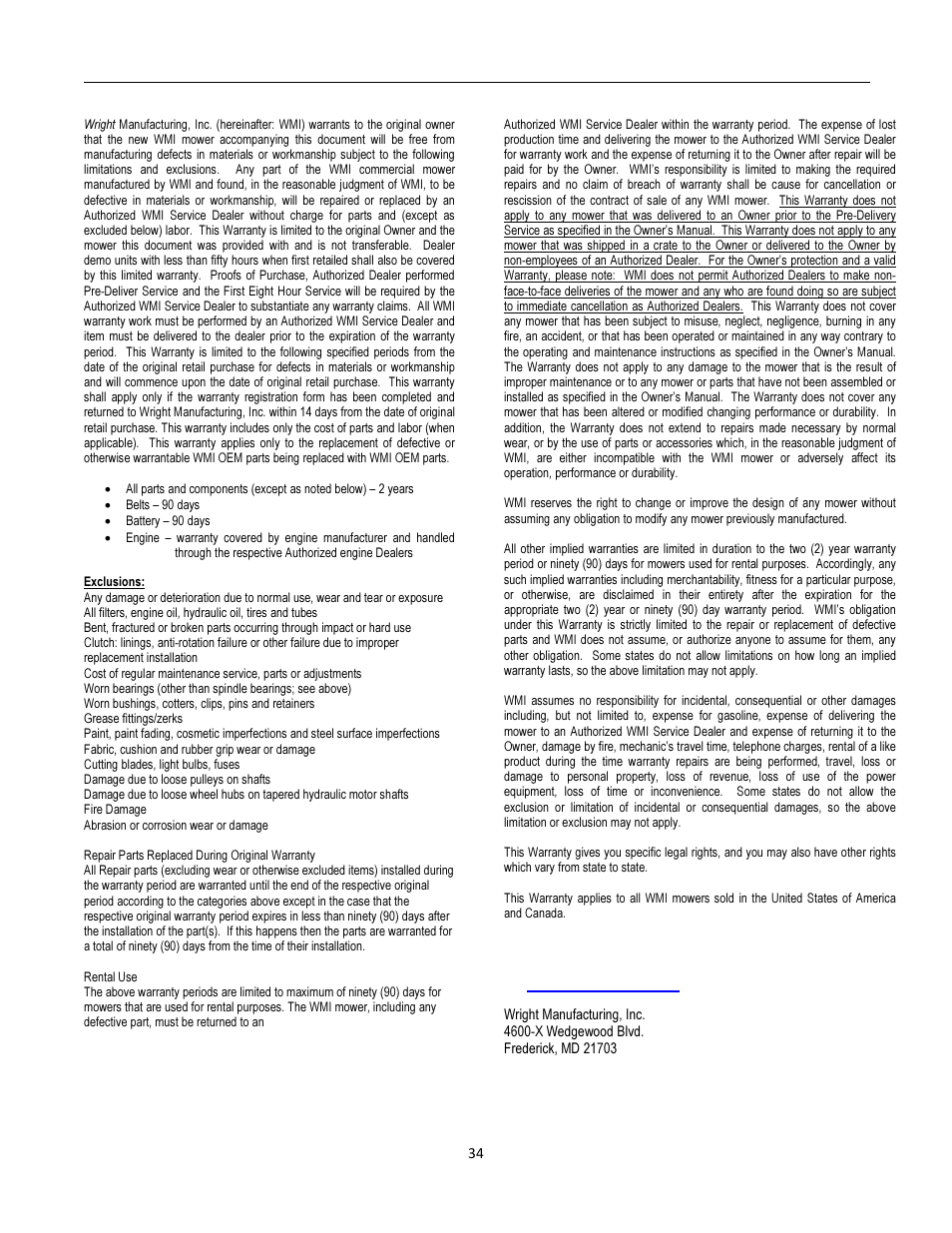 Wright Serial 54956 and higher User Manual | Page 34 / 40
