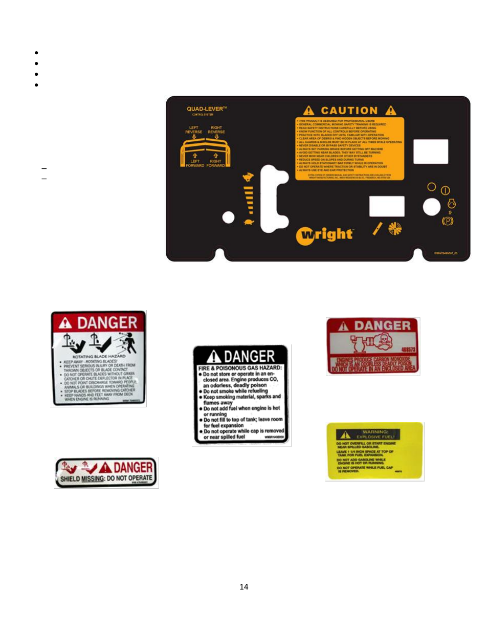 2 warning, safety and instructional decals | Wright Serial # 69788 and Higher User Manual | Page 14 / 40