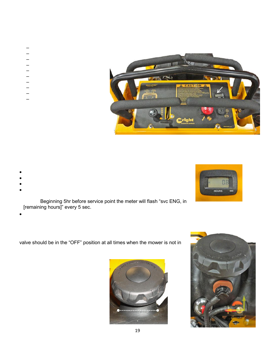 3 control panel & steering control levers, 4 digital hour meter, 5 fuel system / shut-off valve | Wright Serial # 69788 and Higher User Manual | Page 19 / 40