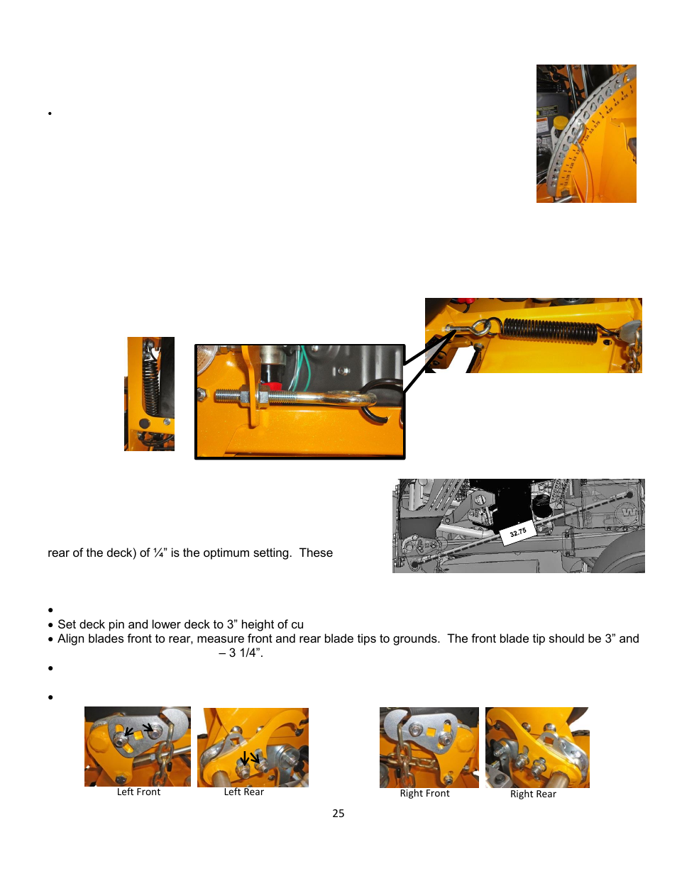2 height-of-cut, 1 deck lift spring adjustment, 2 deck adjustments | Wright Serial # 69788 and Higher User Manual | Page 25 / 40