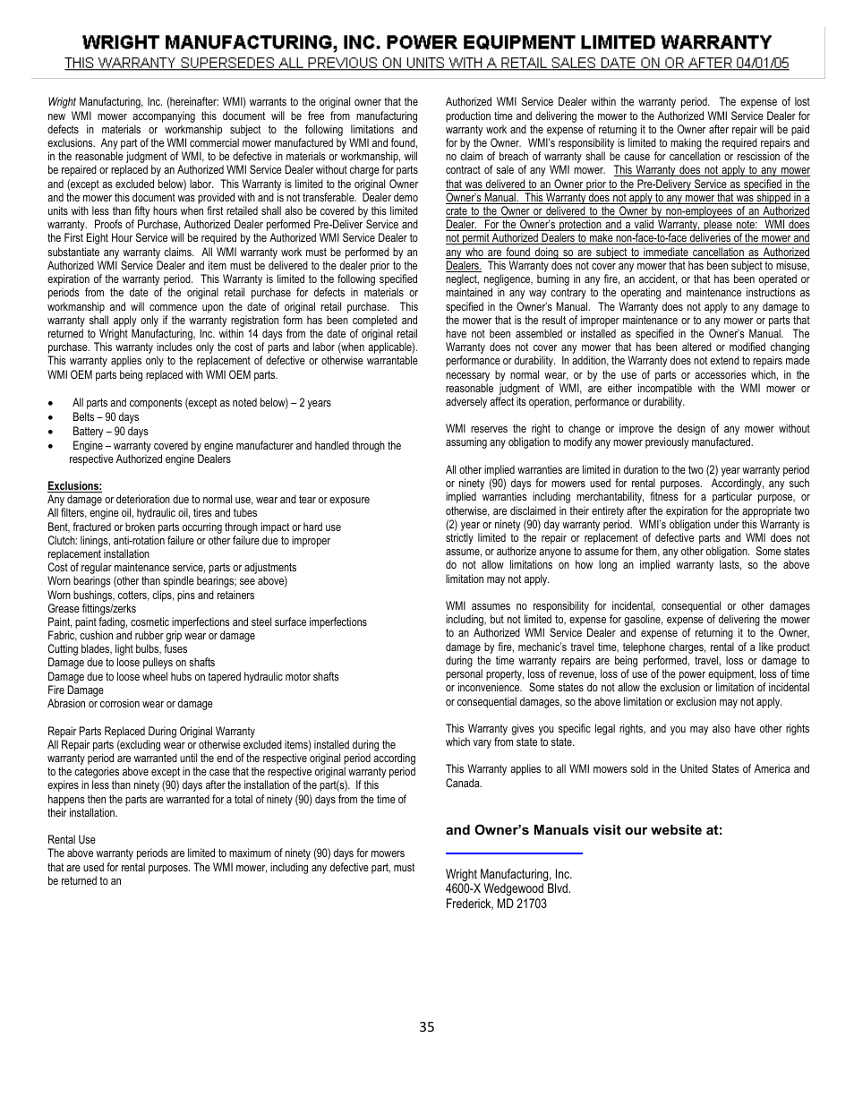 Wright Serial # 69788 and Higher User Manual | Page 35 / 40