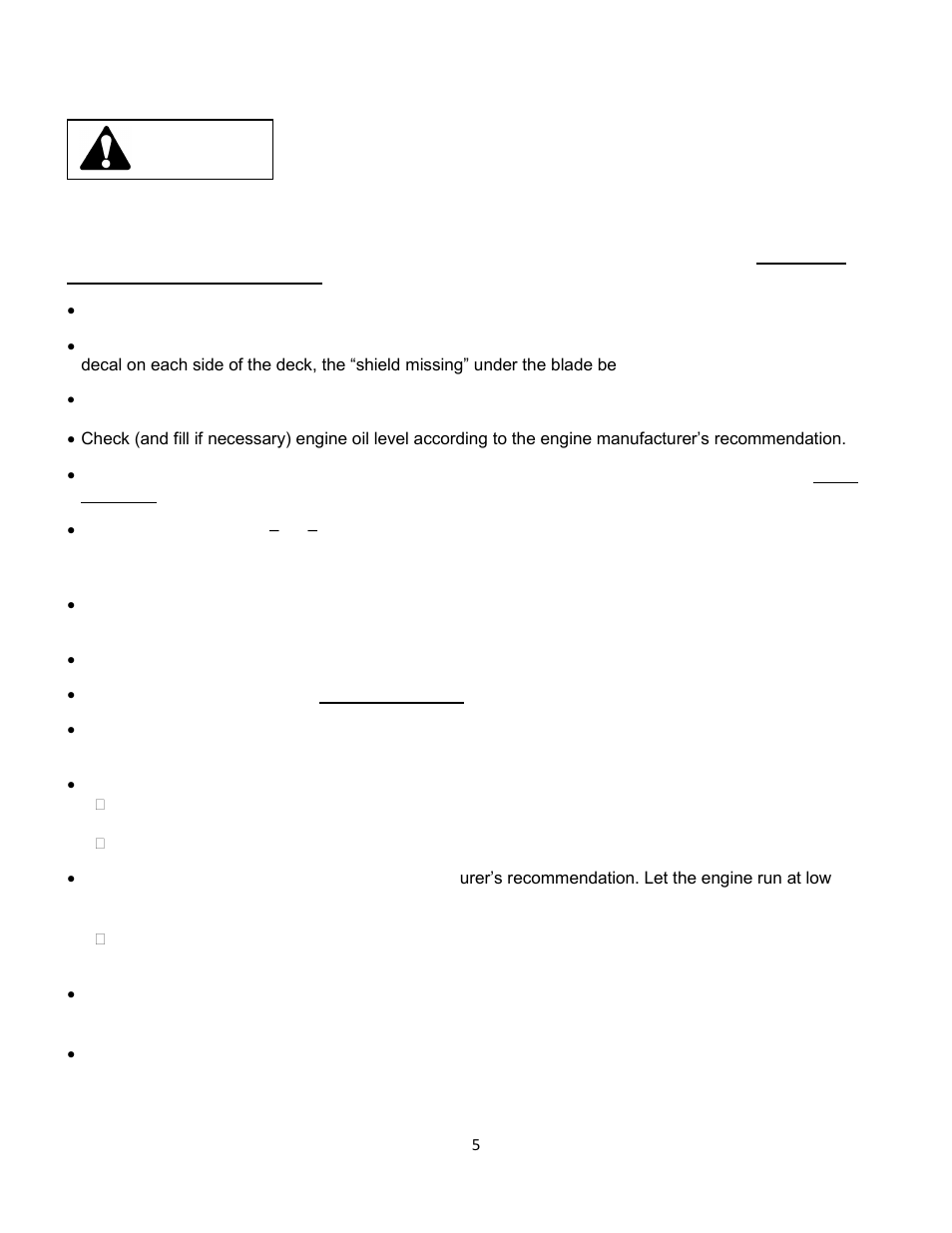 Pre-delivery service of mower by dealer, Warning | Wright Serial # 69788 and Higher User Manual | Page 5 / 40