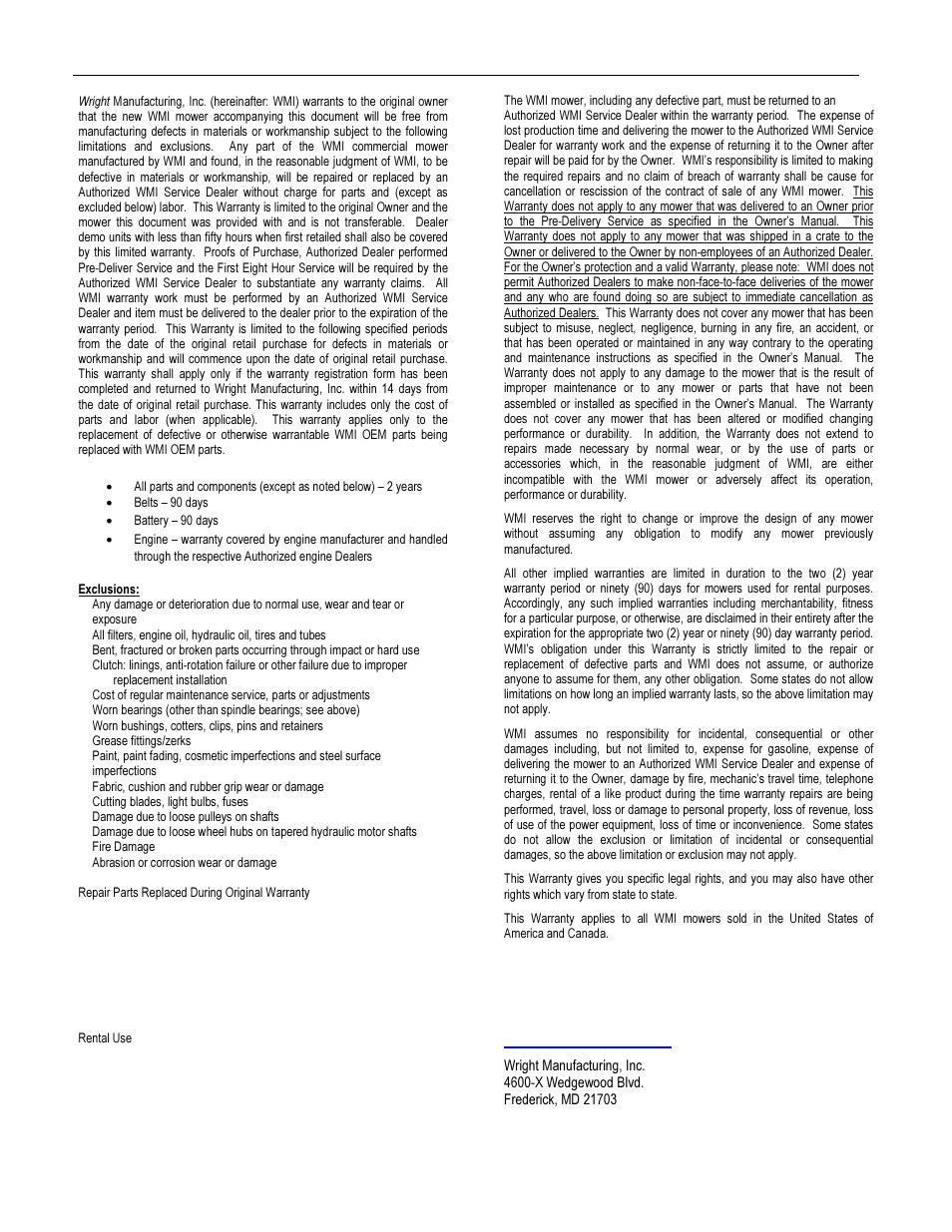 Wright Serial # 63495 and higher User Manual | Page 36 / 40