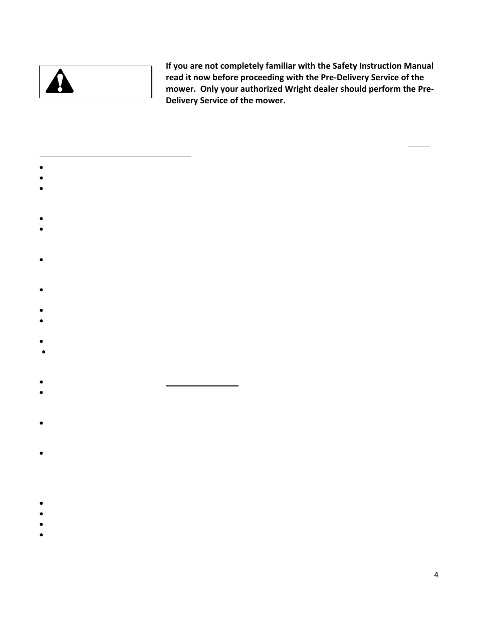 Pre-delivery service of mower by dealer | Wright Pre Serial #43181 User Manual | Page 4 / 20
