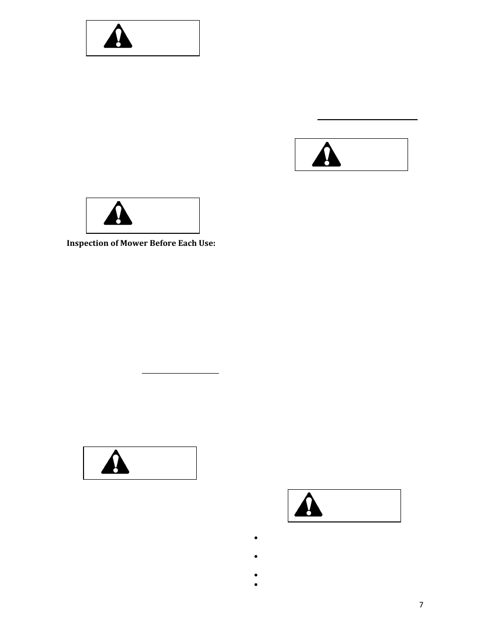 User clothing, Inspection of mower before each use, Scheduled mower maintenance safety | Work area conditions and inspection, Initial operating safety guidelines, Warning | Wright Pre Serial #43181 User Manual | Page 7 / 20