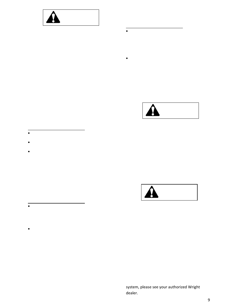 Operation on slopes, Fuel safety, Hydraulic safety | Peration on, Lopes, Afety, Ydraulic, Warning | Wright Pre Serial #43181 User Manual | Page 9 / 20