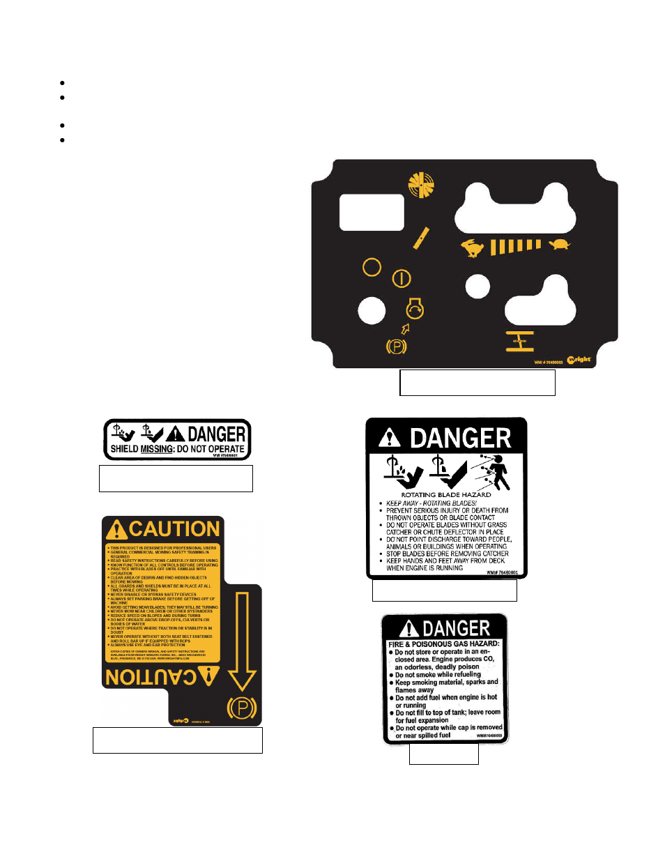 2 warning, safety and instructional decals | Wright Serial #55142 and higher User Manual | Page 13 / 44