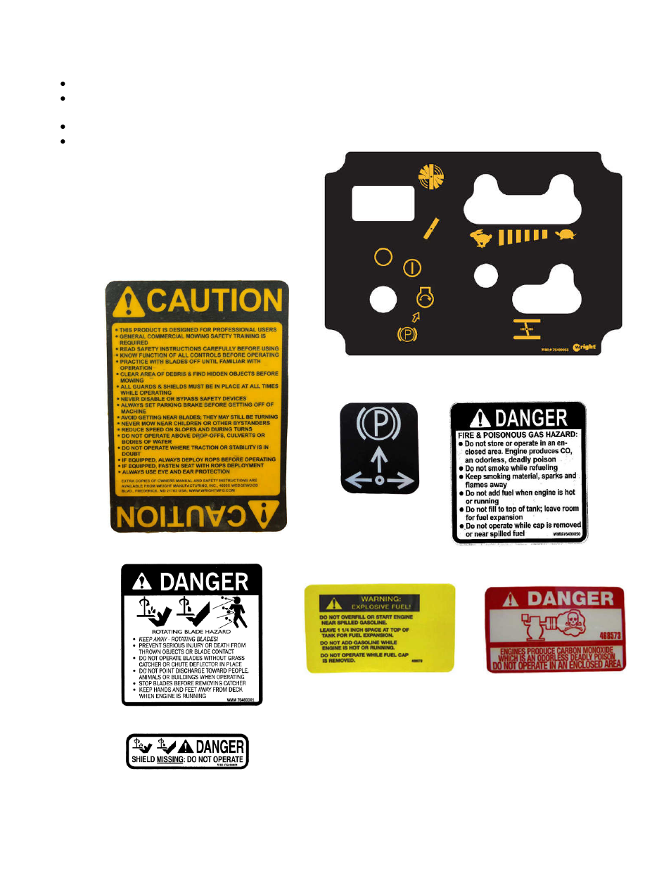 2 warning, safety and instructional decals | Wright Serial #62995 and higher User Manual | Page 14 / 48