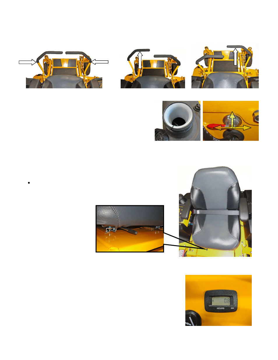 3 steering control levers, 4 fuel system / shut off valve, 5 seat | 6 digital hour meter | Wright Serial #59542 and higher User Manual | Page 17 / 44