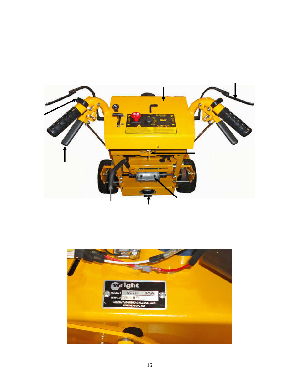 1 operator’s area, 2 model & serial location | Wright Serial 54956 and higher User Manual | Page 16 / 36