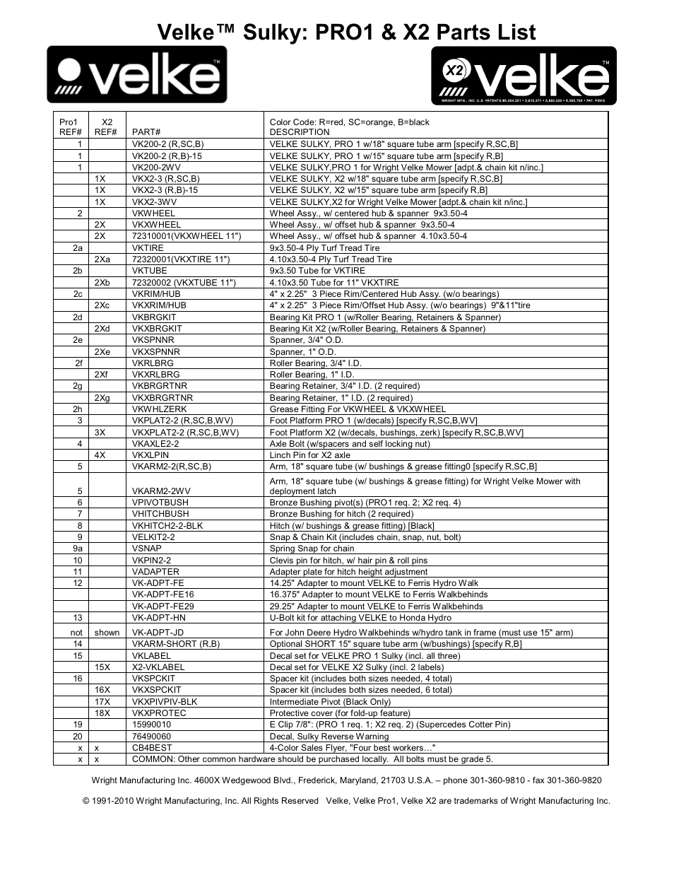 Velke™ sulky: pro1 & x2 parts list | Wright Velke Pro 1 User Manual | Page 4 / 6