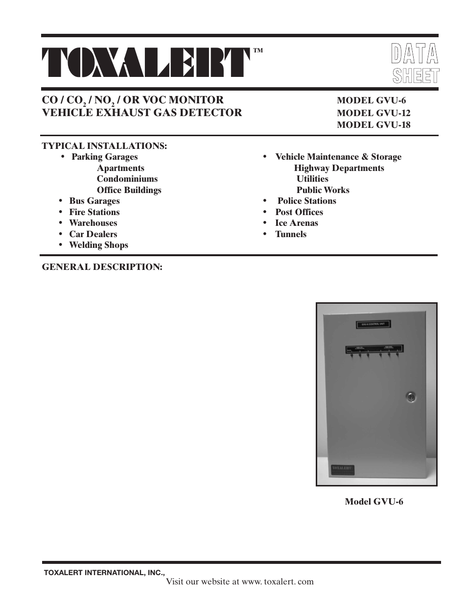 Toxalert GVU-18 User Manual | 2 pages