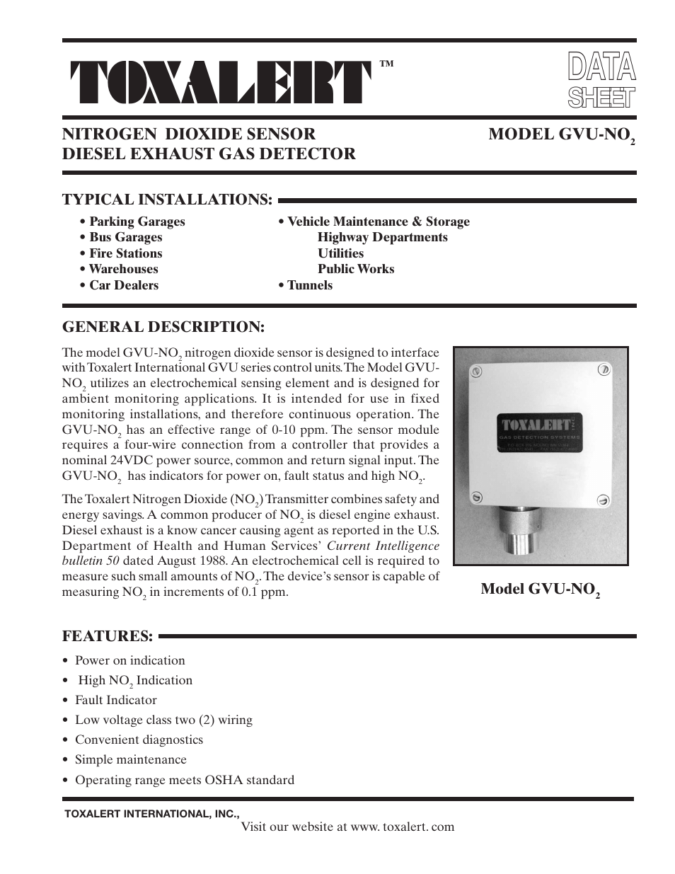 Toxalert GVU-NO2 User Manual | 4 pages