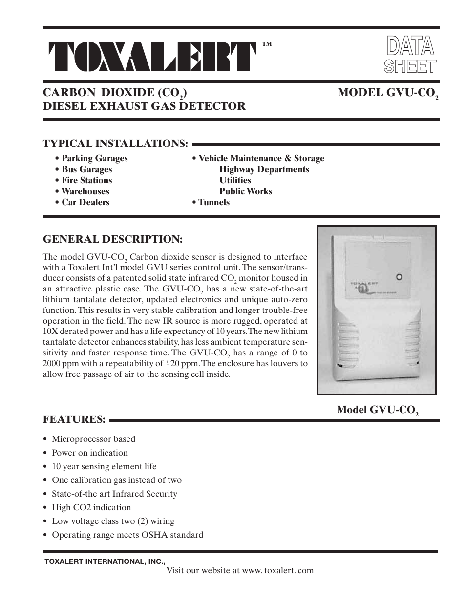 Toxalert GVU-CO2 User Manual | 4 pages