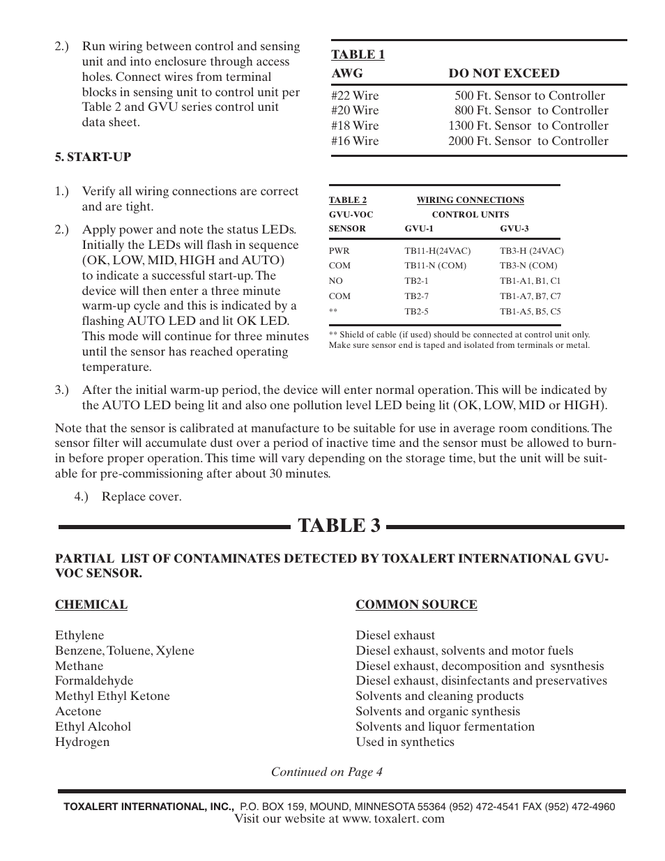 Table 3 | Toxalert GVU-VOC User Manual | Page 3 / 4