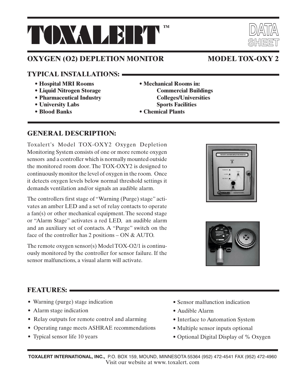 Toxalert TOX-OXY2 User Manual | 4 pages