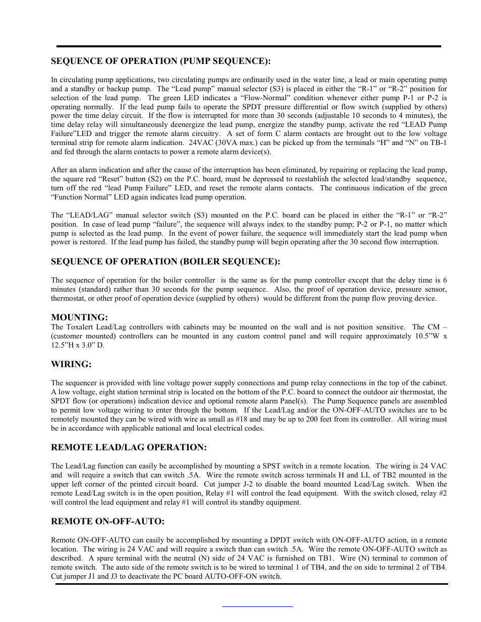 Sequence of operation (boiler sequence) | Toxalert BSP User Manual | Page 3 / 4