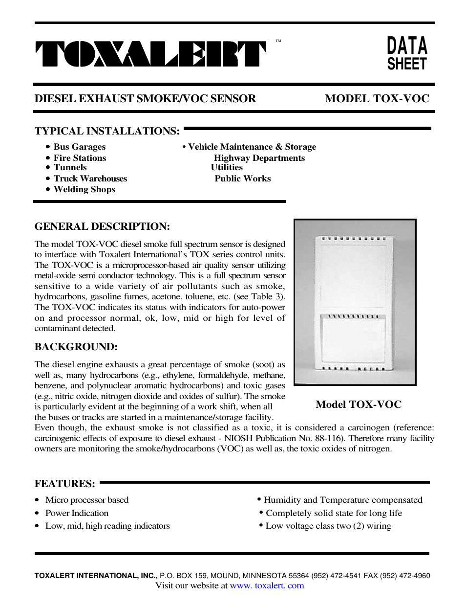 Toxalert Tox-VOC/ANA User Manual | 2 pages