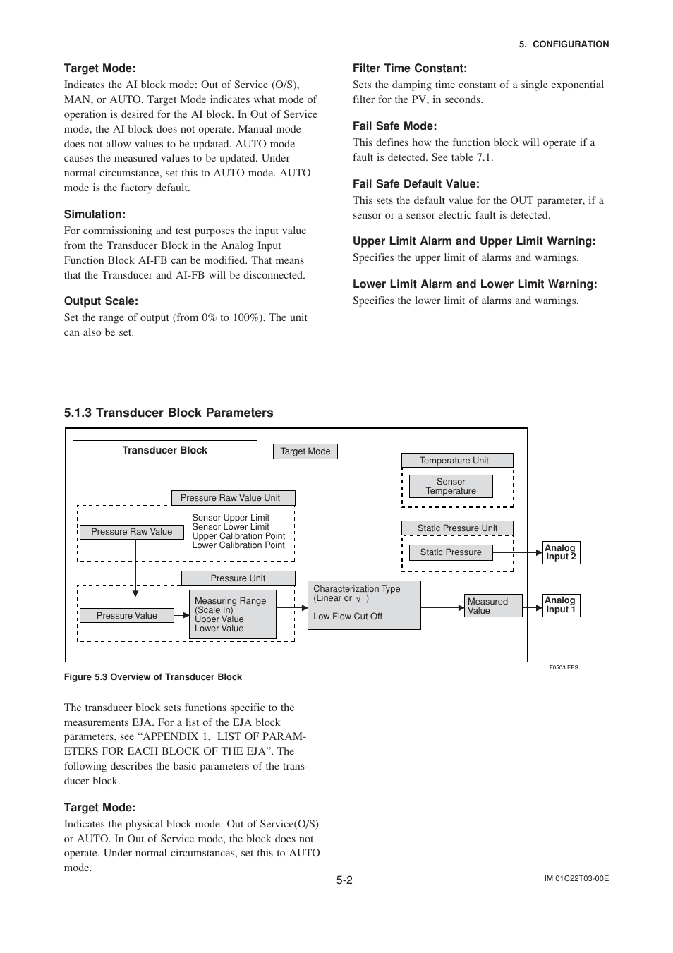 3 transducer block parameters, Transducer block parameters -2 | Yokogawa EJA115 User Manual | Page 24 / 47