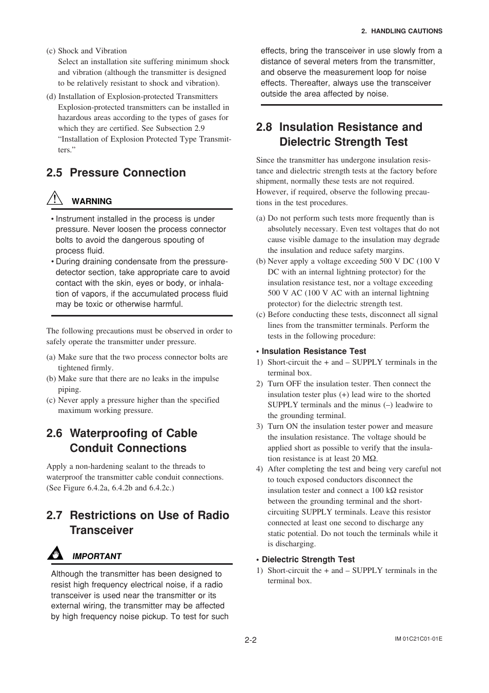 5 pressure connection, 6 waterproofing of cable conduit connections, 7 restrictions on use of radio transceiver | Pressure connection -2, Waterproofing of cable conduit connections -2, Restrictions on use of radio transceiver -2 | Yokogawa EJA220A User Manual | Page 10 / 70