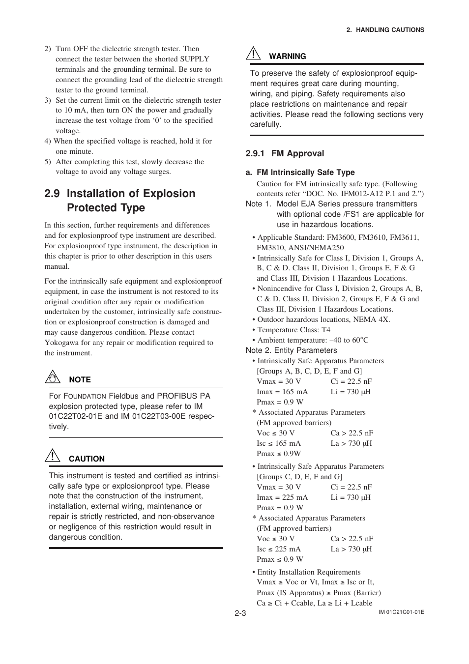 9 installation of explosion protected type, 1 fm approval, Installation of explosion protected type -3 | Fm approval -3 | Yokogawa EJA220A User Manual | Page 11 / 70