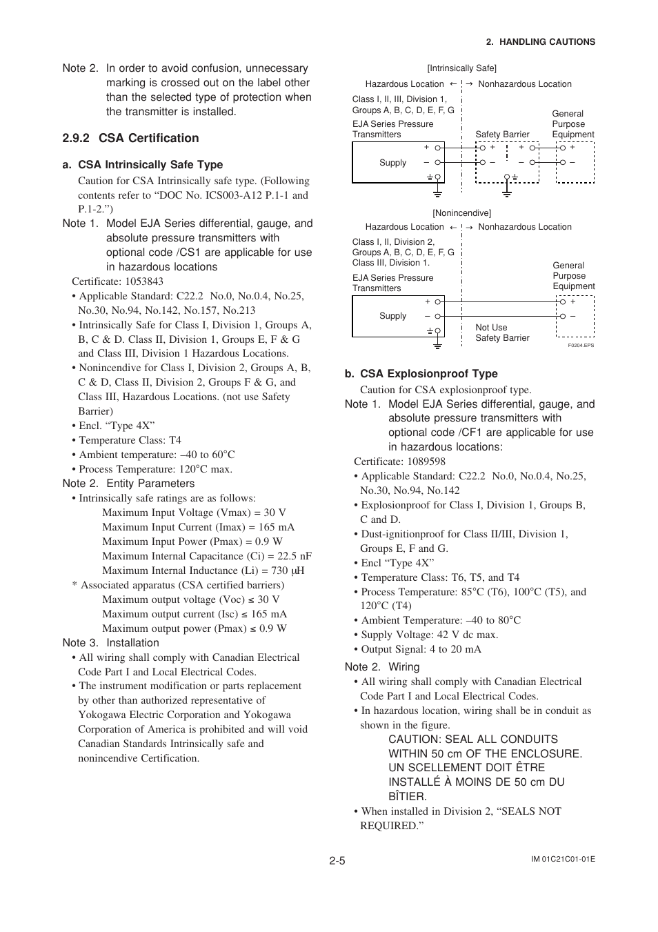 2 csa certification, Csa certification -5 | Yokogawa EJA220A User Manual | Page 13 / 70