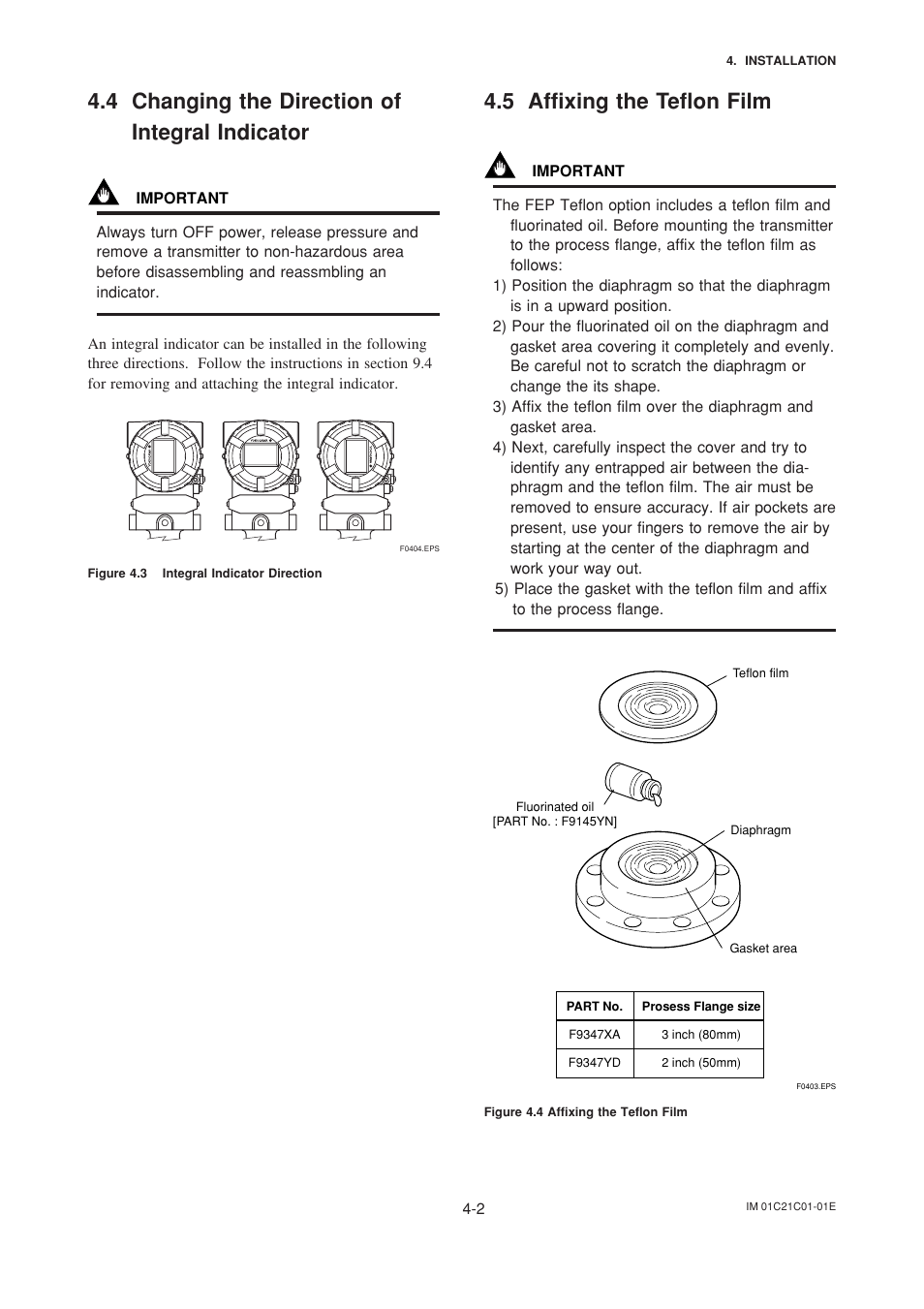 4 changing the direction of integral indicator, 5 affixing the teflon film, Changing the direction of integral indicator -2 | Affixing the teflon film -2 | Yokogawa EJA220A User Manual | Page 22 / 70