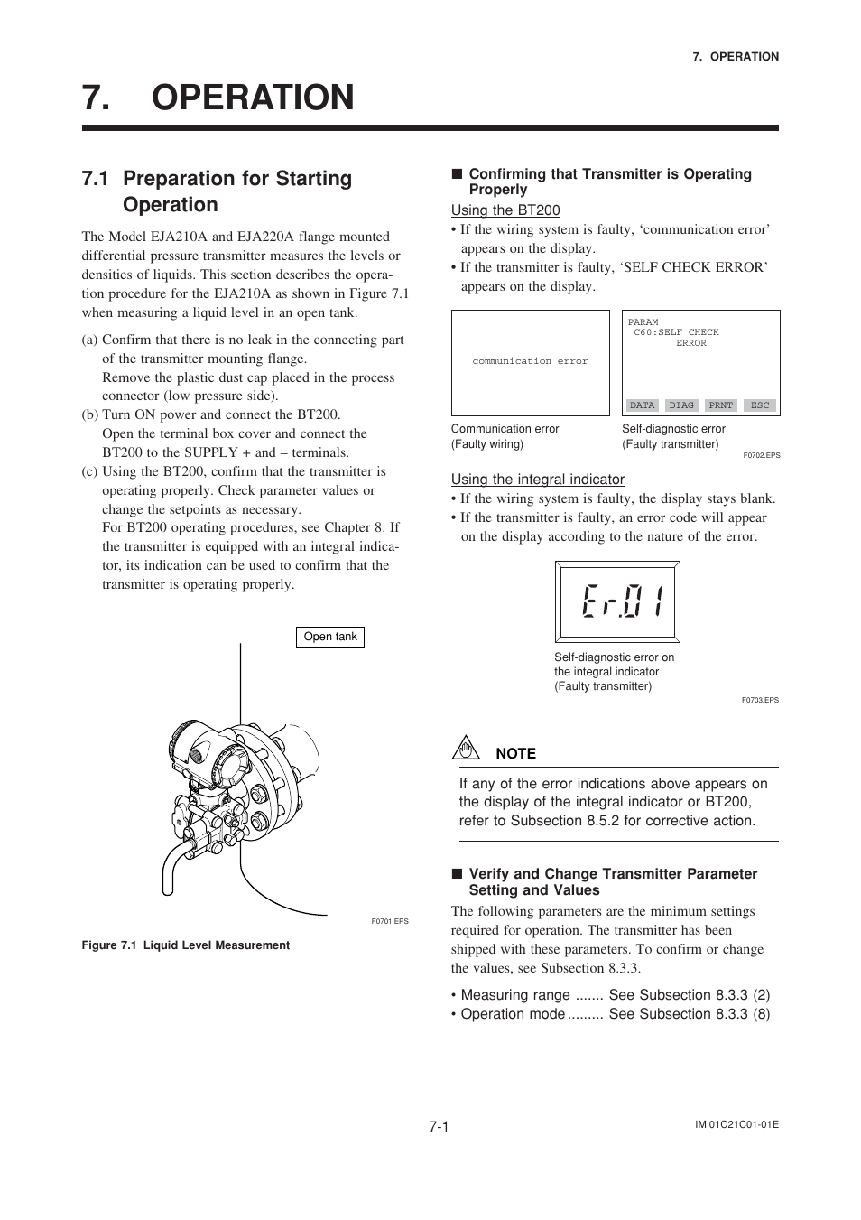 Operation, 1 preparation for starting operation, Operation -1 | Preparation for starting operation -1 | Yokogawa EJA220A User Manual | Page 28 / 70