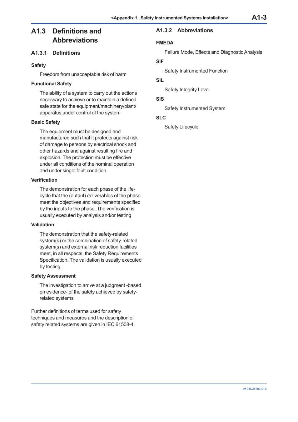 A1.3 definitions and abbreviations, A1.3.1 definitions, A1.3.2 abbreviations | A1.3, A1.3.2, A1-3 | Yokogawa EJX115A User Manual | Page 40 / 41