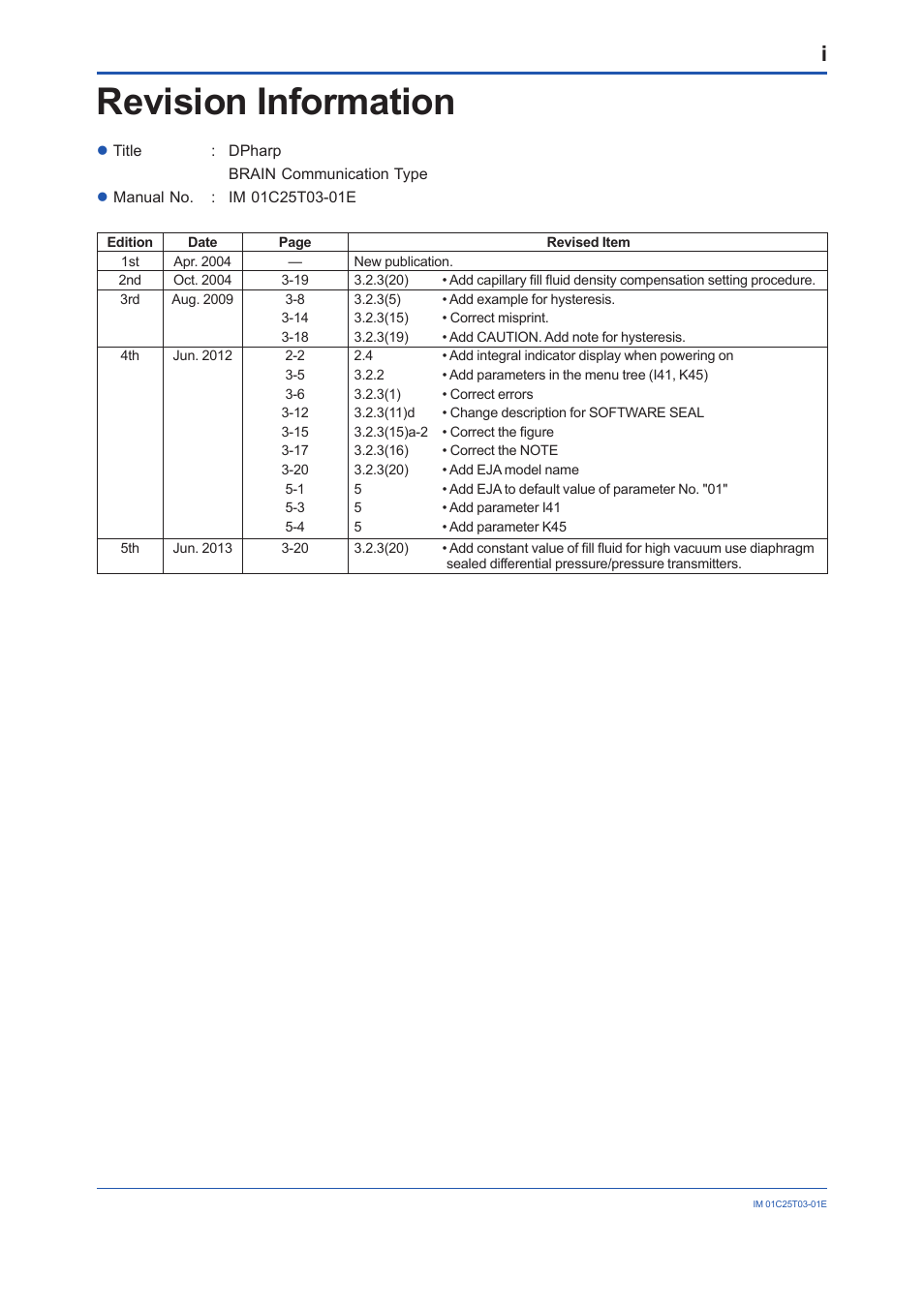 Revision information | Yokogawa EJX115A User Manual | Page 41 / 41