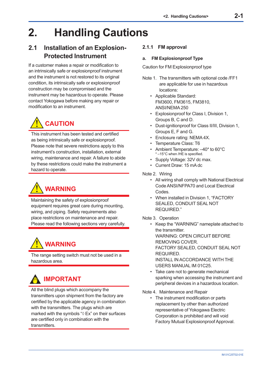 Handling cautions, 1 fm approval, Handling cautions -1 | Fm approval -1, Caution, Warning, Important | Yokogawa EJX930A User Manual | Page 12 / 170