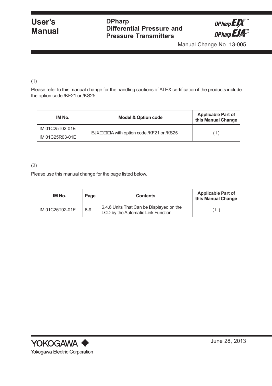 Yokogawa EJX115A User Manual | 9 pages