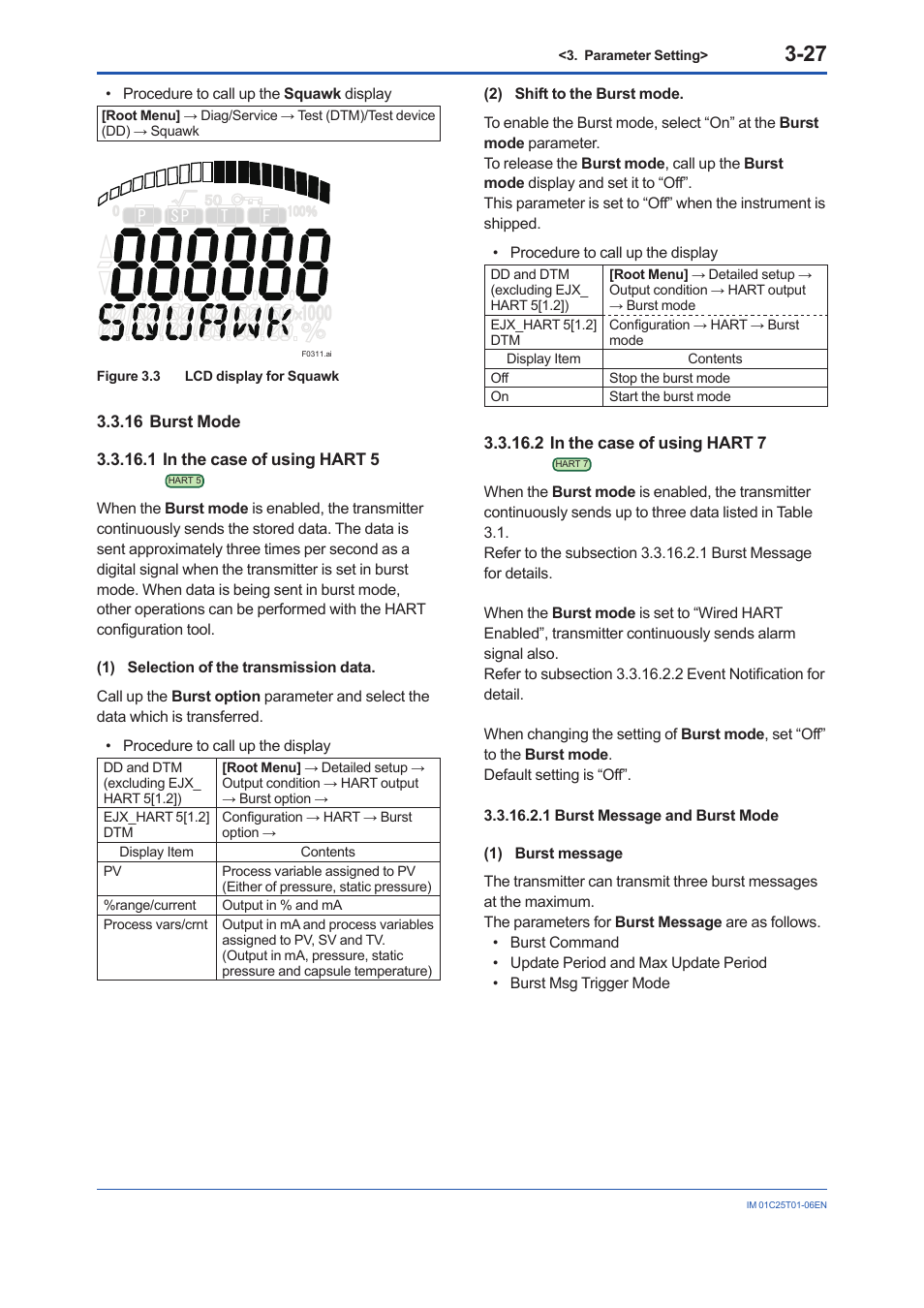 16 burst mode, 1 in the case of using hart 5, 2 in the case of using hart 7 | Yokogawa EJX115A User Manual | Page 40 / 96