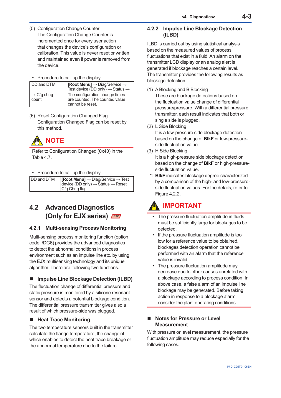 2 advanced diagnostics (only for ejx series), 1 multi-sensing process monitoring, 2 impulse line blockage detection (ilbd) | Advanced diagnostics (only for ejx series), Multi-sensing process monitoring -3, Impulse line blockage detection (ilbd) -3, Important | Yokogawa EJX115A User Manual | Page 50 / 96