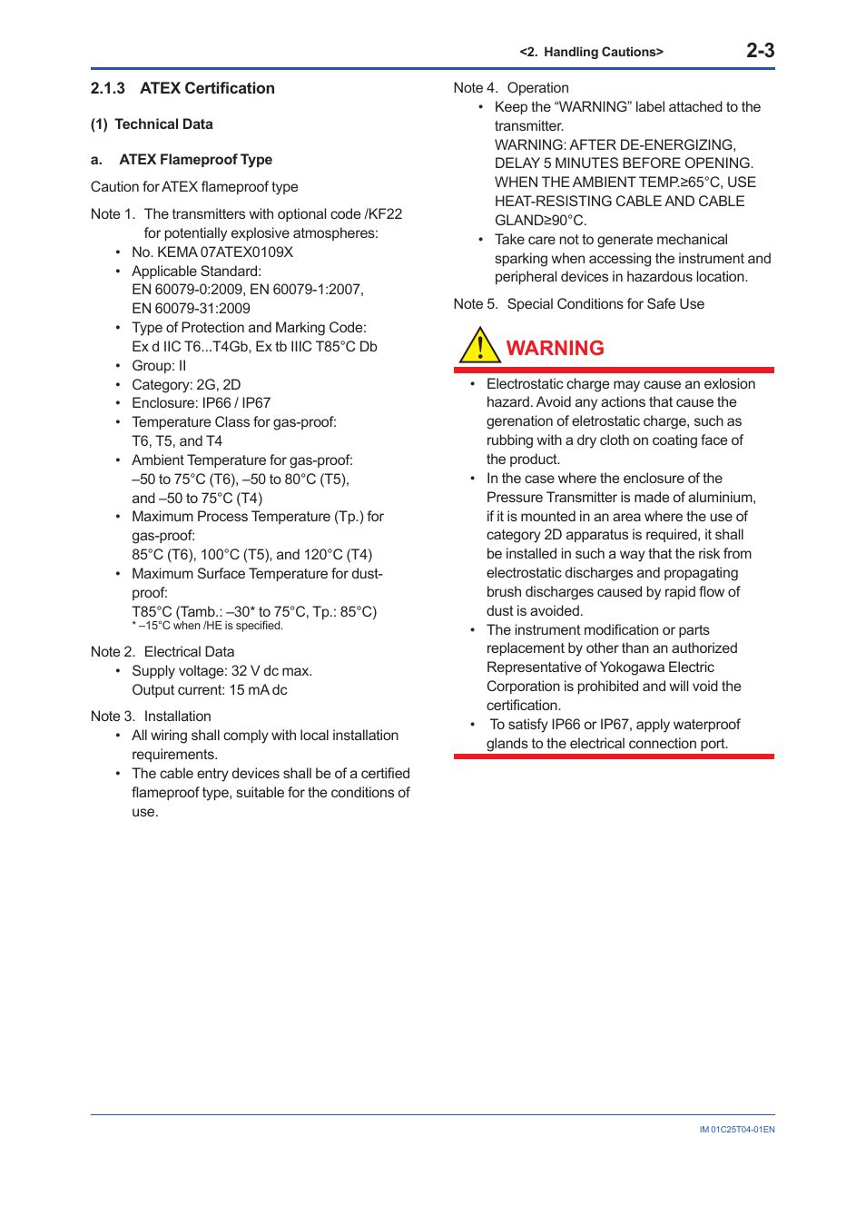 3 atex certification, Atex certification -3, Warning | Yokogawa EJX115A User Manual | Page 11 / 89