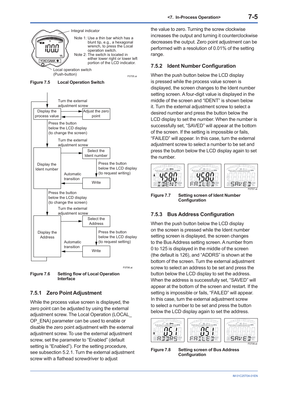 1 zero point adjustment, 2 ident number configuration, 3 bus address configuration | Zero point adjustment -5, Ident number configuration -5, Bus address configuration -5 | Yokogawa EJX115A User Manual | Page 46 / 89